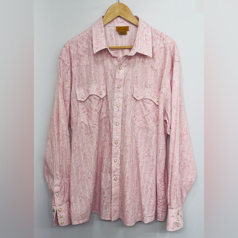 Ariat Womens Size 2XL Pink White Pearl Snap Western Pockets Paisley Shirt